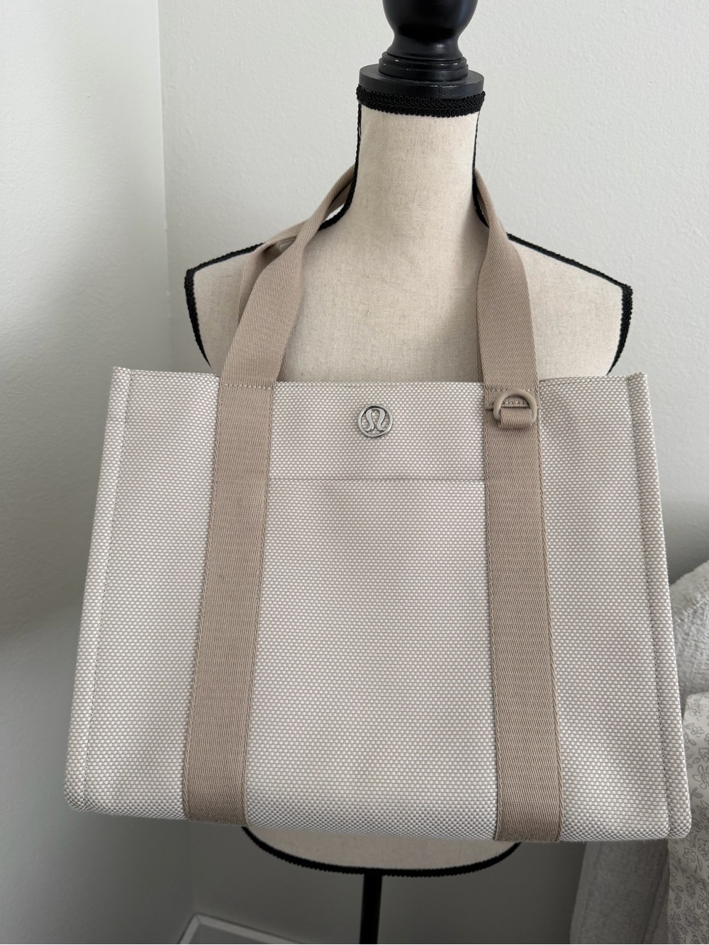 lululemon athletica Neutral Beige Canvas Tote with Silver Logo